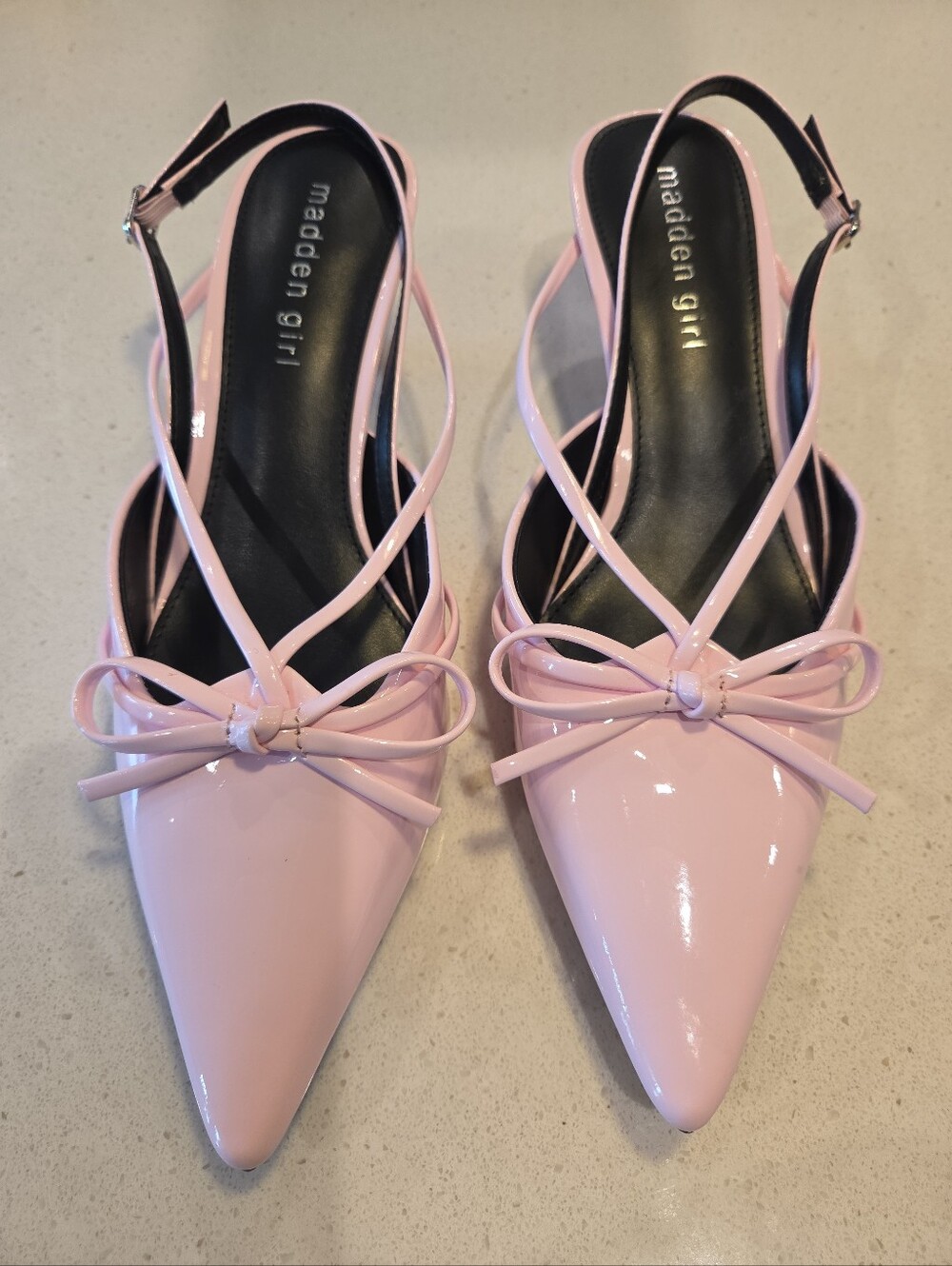 Madden Girl Pretty Pink Pumps Women's Viixen Bow Slingback 1" Kitten Heel Sz 8 M